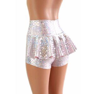 Baby Pink & Silver Mermaid Scale High Waist Ruffle Rump Shorts